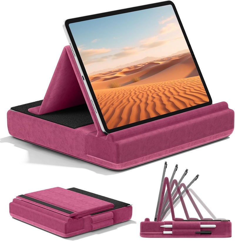 KDD Tablet Pillow Stand, Multi-Angle Viewing Ipad Holder for Lap, Bed and Desk, Foldable Soft Pad Dock with Stylus Mount Compatible with Ipad Pro 12.9, 10.5, 11, Air, Mini, Phones, Books, E-Reader - Image 1